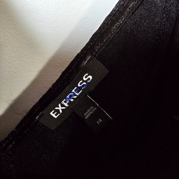 EUC EXPRESS BLACK SATIN FEEL DEEP V NECK SPAGHETTI STRAP MIDI DRESS SIZE 14 - Picture 11 of 14